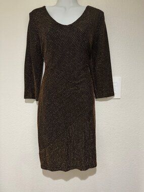 Connected Apparel Black Gold Metallic Stripe Sheath Dress 8P